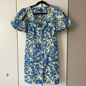 J. Crew BP873 NWT 6 Button-Front Puff Sleeve Dress in Blue Floral Twill